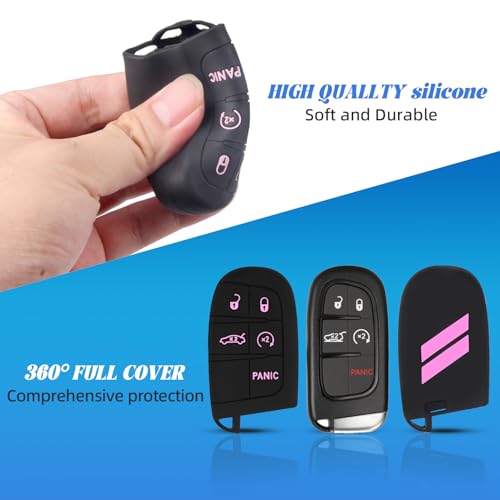 Coque de clé Dodge 5 boutons rose compatible Durango Trailhawk - 4