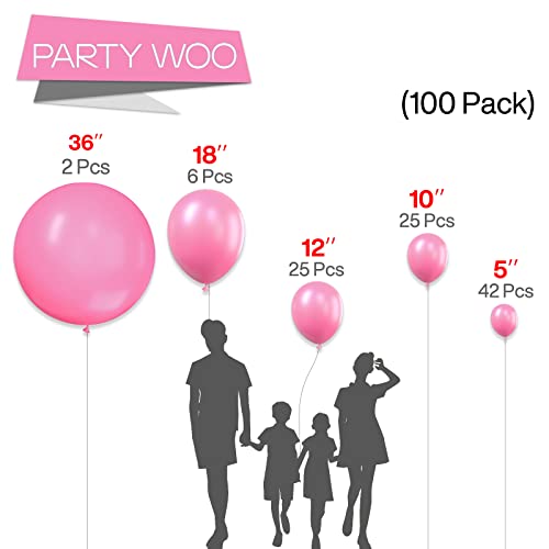 Image of PartyWoo Pink Balloons 100pcs Different Sizes of 36 18 12 10 5 Inch Matte Pink Balloon Arch Kit for Baby Shower Gender Reveal Princess Bachelorette Engagement Birthday Party Decorations Pink-Y11