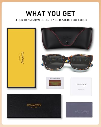 Image of AVAWAY Chunky Rectangle Sunglasses for Men Women, Polarized Trendy Large Acetate Frame UV400 Protection Driving Sun Glasses