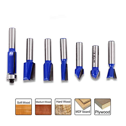 S&R Hochleistungs Fräser-Set 12-tlg, Holzfräser in Industrie-Qualität für hartes und weiches Holz mit Holzkoffer, Fräser-Bit Satz, Schaft 8mm, gehärtete Wolframkarbid Hartmetall-Schneiden, YG8