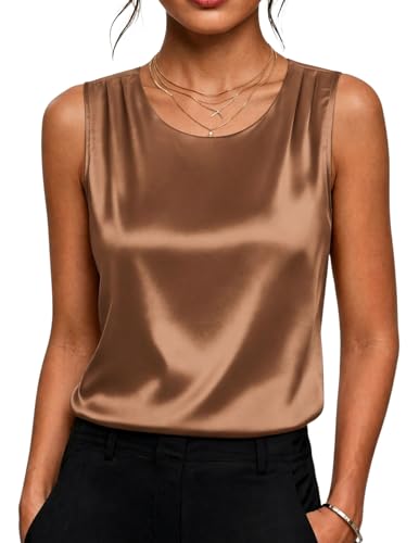 Zeagoo Womens Satin Tank Top Pleated Sleeveless Blouse Dressy Casual Tops