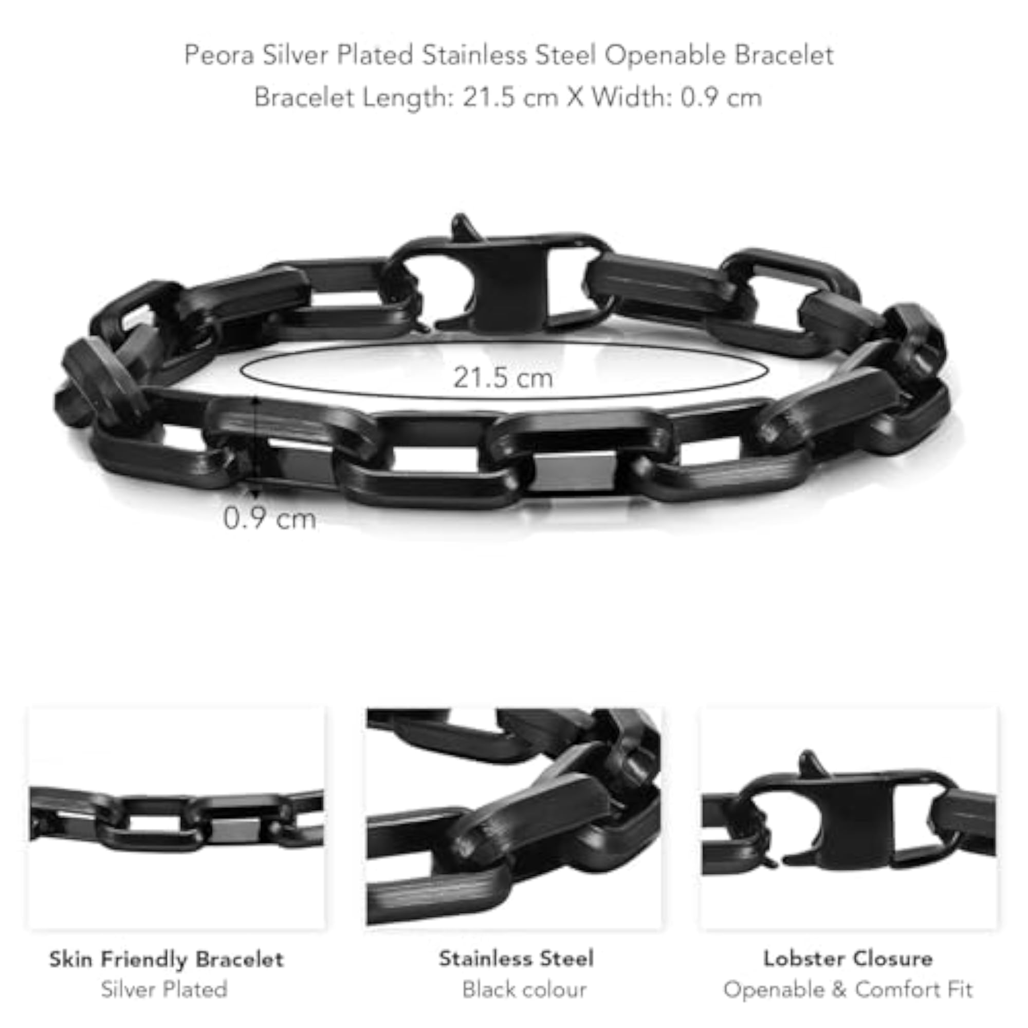 Men's Black Stainless Steel Openable Fancy Bracelet, Stylish Gift