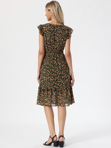 Image of Allegra K Women's Floral Dress Spring Summer V Neck Flutter Sleeve Ruffle Casual Smocked Knee Length Dresses