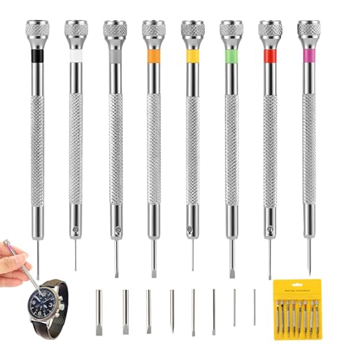 AiQInu Set de 8 Tournevis de Précision, Kit de Réparation Horloger avec Désaimantoir, Tournevis Plats pour Montres, Lunettes, Téléphones et Réparations...