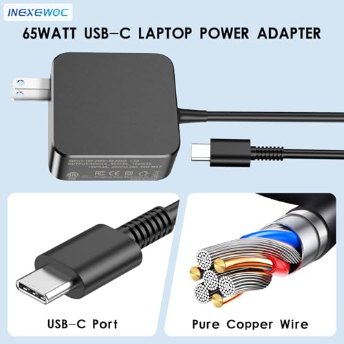 Image of 65W USB C Laptop Charger Compatible with MacBook Pro /Air, Dell Latitude /XPS, HP Spectre /Envy, Lenovo ThinkPad /Yoga, ASUS ZenBook, Samsung Galaxy, Chromebook and Smartphones, Power Adapter