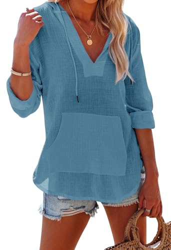 Camisa de playa para mujer Ebifin XXL con capucha para protegerse del sol
