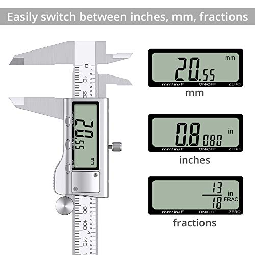 Proster Digital Vernier Caliper 8Inch/200Mm Digital Calipers Dial Calipers Measuring Tool Electronic Caliper Fractions/Inch/Metric Caliper Gauge For Length Width Depth Inner/Outer Diameter #TOP1