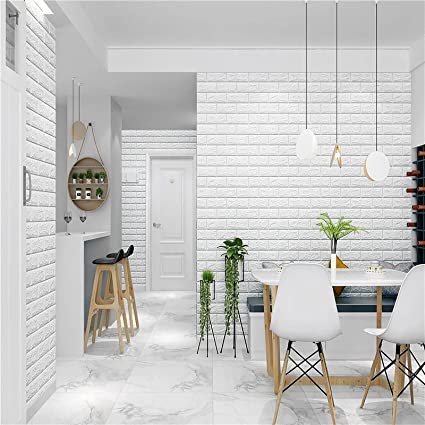 Image of Brick Wallpaper - Self Adhesive PE Foam Brick Design 3D Wall Stickers /DIY Wallpaper for Home Hotel Living Room Bedroom & Cafe (70 x 77cm, Appx. 5.8Sq Feet) (White)-Pack of 1