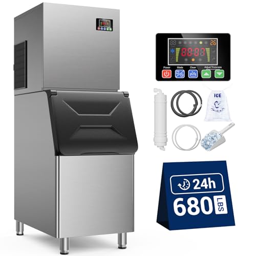 Commercial Ice Maker 680 LBS/24h with 560 LBS Storage Bin, 156 Ice Cubes Ready in 5-15 min, Stainless Steel Industrial Ice Machine, 30 Adjustable ICE Thicknesses Perfect for Bar Restaurant Cafe