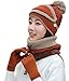 JFAN 4 in 1 Invernale di Cappello e Sciarpa Set Moda Donna Spessa Fodera in Pile Termico（Cappello Lavorata a Maglia, Visiera, Protezione per Le Orecchie, Guanti） Multicolore Carino Hat