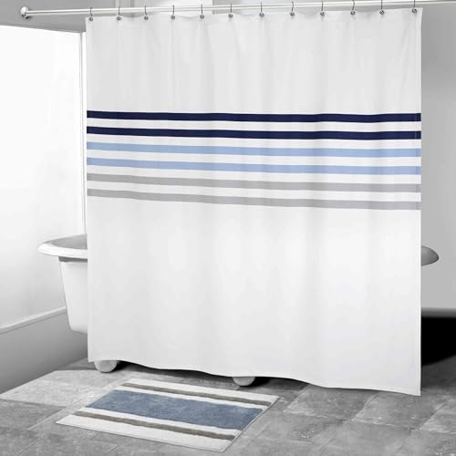 Izod - Shower Curtain, Twill Fabric Curtain, Striped Design Bath Decor, Dorm Room Essentials (Augusta White, 72") by IZOD - Used condition - Image 3