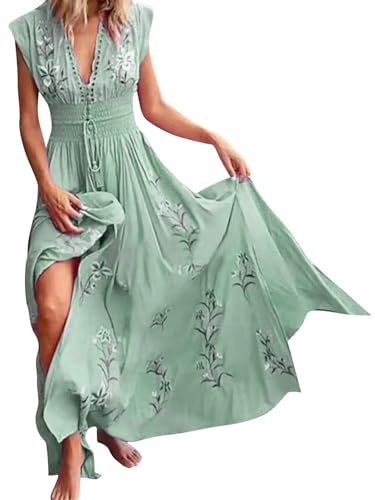 Katutude Damen Kleid 2024 V-Ausschnitt Strandkleid Französisch Bohemian Bedrucktes Sommerkleid im Stil für einen frischen Look