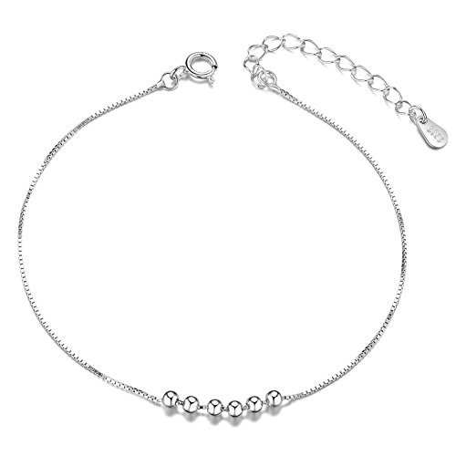 Preisvergleich Produktbild SHEGRACE Damen Fußkettchen Schlichtes Elegantes aus Sterlingsilber mit Sechs Kleinen Perlen, Platin, Roségold, Gold, 200 mm