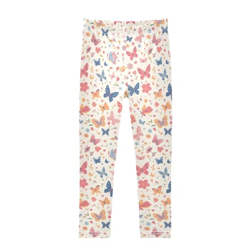 KLL Butterflies on White Pink Toddler Girls Active Leggings Fashion High Waisted Dance Pants Running