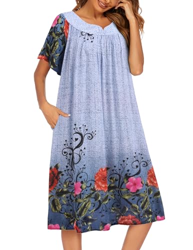 Image of Ekouaer Womens Nightgown Short Sleeve House Dress with Pockets-Floral Print Mumu Dress