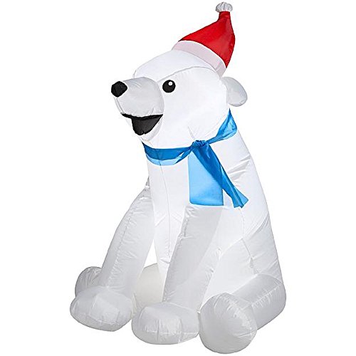 GEMMY CHRISTMAS INFLATABLE BABY POLAR BEAR WITH SANTA HAT & SCARF