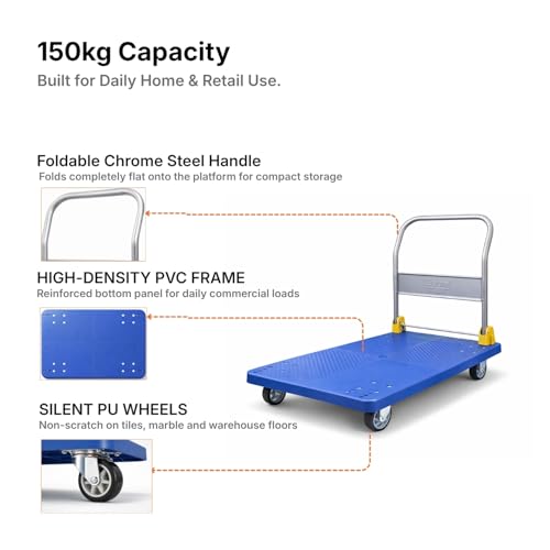 Image of Equal 150kg Portable Foldable Platform Trolley - Heavy-Duty PP Frame - 360 Degree Rotating High-Density PU Wheels - 1-Year Warranty - Home, Warehouse and Industrial Use (72cm x 48cm)