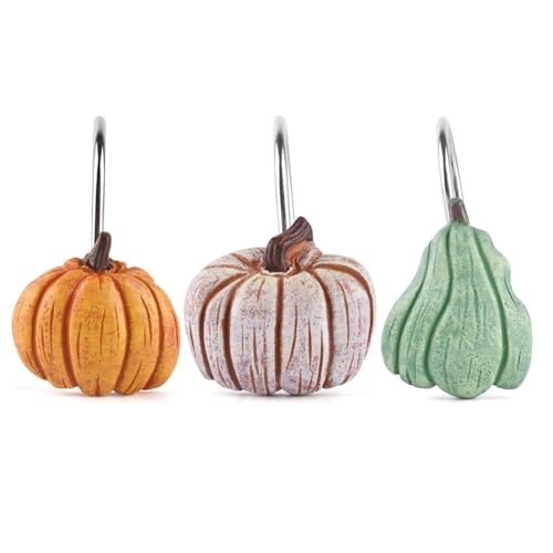 Pumpkin Decoration Shower Curtain Hooks,12Pcs Fall Decorations Shower Rings - image 1