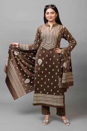 Image of HIFZAA velvet kurta palazzo set with dupatta for womens printed winter wear suit M to 4xl