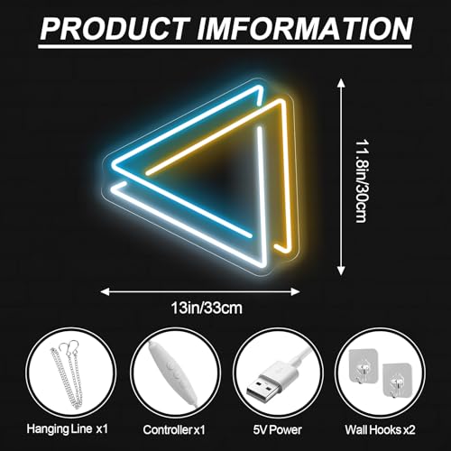 Image of Triangle Neon Sign, Abstract Wall Art, Triangle Dimmable LED Light, Modern Office Neon Sign, Home Wall Decor Room Decoration, 13 inchx11.8 inch