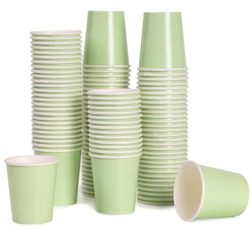 Leafory 9oz Coffee Cups Disposable Paper Cups, 100 Pack Hot/Cold Beverage Cups for Party Wedding Holiday Picnic Home Use, Green