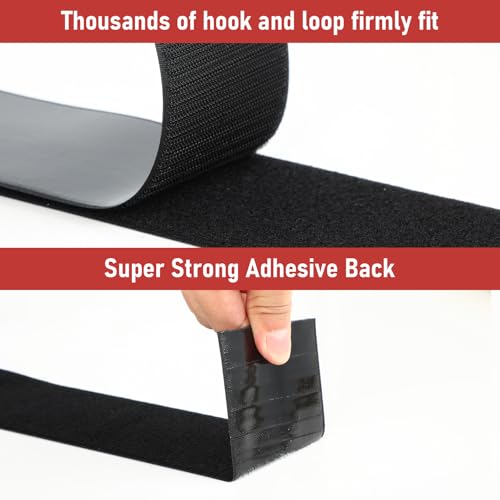 Image of 20Ft *4 Inch Hook and Loop Tape with Adhesive Back, Heavy Duty Double Sided Adhesive Strips, Strong Sticky Strips Roll for Home /Office /School /Car, Black