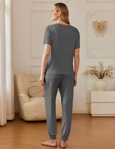 Image of Ekouaer Pajamas for Women Set 2 Pack Lounge Set Short Sleeve Pjs Joggers Long Pants Loungepwear with Pockets