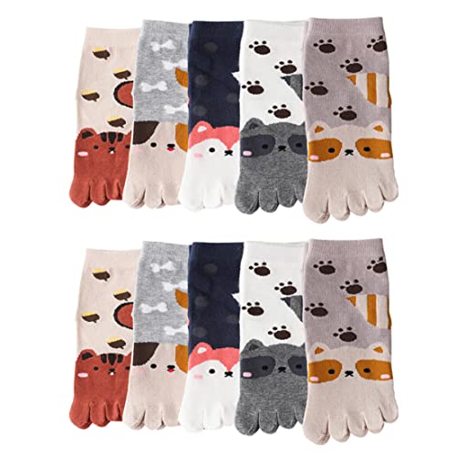 Calcetines de cinco dedos de algodón para niños con dibujos de animales pack de 5 4