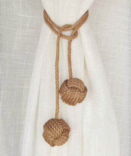Natural Jute Rope Curtain Tiebacks, 4 Pack Handmade Adjustable Curtain