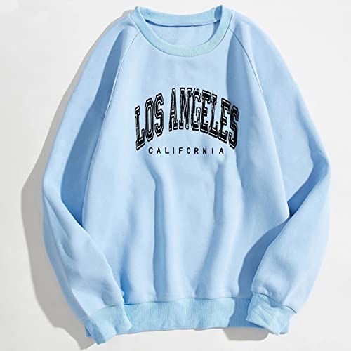 Potton Women Los Angeles California Sweatshirt Blue Letter Crew Neck Sweatshirts Crewneck Sweatshirts For Teen Girls #TOP4