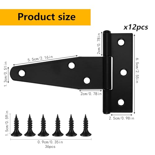 6 Pack 3 Inch T Strap Hinges Heavy Duty Black Outdoor Tee Hinge