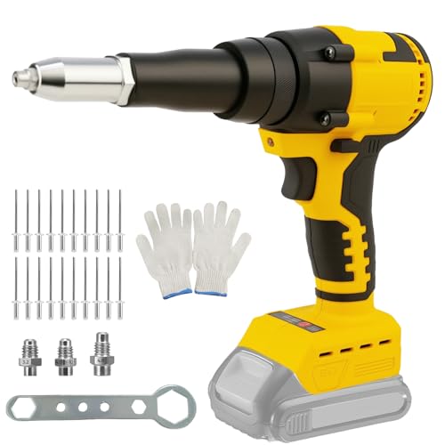 LIROPAU Pistola remachadora inalámbrica compatible con batería Dewalt de 20 V, kit de pistola de tuerca remache automática portátil de 1/8 pulgadas, 3/16 y 5/32 pulgadas, con luz LED, 20