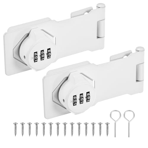 Image of M METERXITY 2-Pack Keyless Combination Lock, 4.3 inch Zinc Alloy Mechanical Password Twist Knob Hasp Locks Latch, 90 /180 Degree Barn Door Lock for Cabinet /Closet /Garage /Drawers /Garden [White]