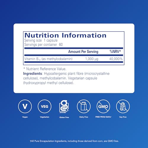 Pure Encapsulations - Vitamin B12 Methylcobalamin 1000 Ug - Advanced Vitamin B12 For A Healthy Nervous System - 60 Capsules - 6