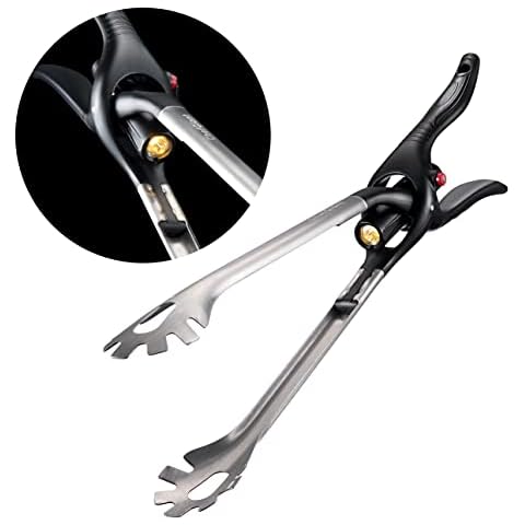 ChefGiant Premium Quality Tongrip Pair of Tongs, Grill and BBQ Utensil Tool with LED Flashlight Made of 430 Stainless Steel, One-Hand Operation Cover
