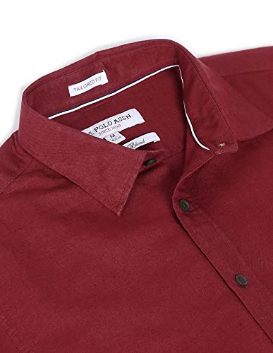 Image of U.S. Polo ASSN. Men's Solid Cotton Linen Tailored Fit Spread Collar Casual Shirt