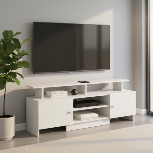 Image of FURNEASER Kashvi Floor Standing TV Unit for Living Room | Modern Engineered Wood TV Cabinet with Open Storage Shelves | Entertainment Center for Upto 55 Inch TV