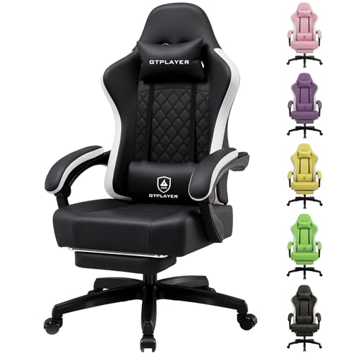 GTPLAYER Silla Gaming Tela Ergonómica Transpirable Silla Gamer Reclinable con Reposapiés, Cojín Lumbar y Reposacabeza Sillas Gaming Regulable en Altura para Juegos de Estudio y Trabajo Negro