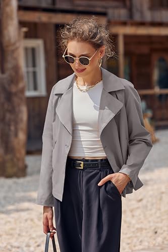 Onedreamer Women's Double Breasted Trench Coat Classic Lapel Long Sleeve Blazer Jackets Casual Outerwear With Belt2