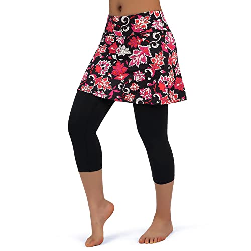 Anivivo Women Yoga Legging Skirts With Pockets,Tight Skirted Pants For Tennnis Clothing Skorts(Red Printed,S) #TOP1