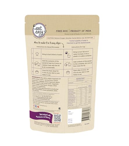 Image of Eat Easy Ready To Eat Veg Fried Rice- 95 gm (Pack of 2) | Instant Food, Indian Meal, Freeze Dehydrated, Travel Food, No Preservatives, No Added Artificial Colours & Flavours, Just Add Water and Cook