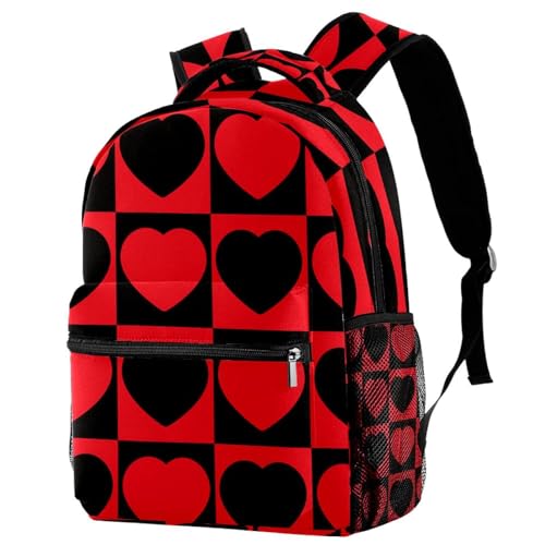 Sac à dos motif cœur rouge et noir, design multicolore unique pour adolescents