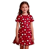 Vestido de niña sin mangas con estampado de corazones, elegante falda tutú y lazo en la espalda, rojo, 6-7 años