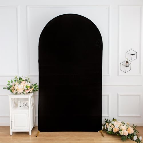 Cubierta de fondo de arco negro de 8 pies, sin arrugas, elástica, ajustada, de elastano de 8 pies, cubierta de fondo de arco de Chiara para fiesta de cumpleaños, ceremonia, banquete, fondo de fotos de