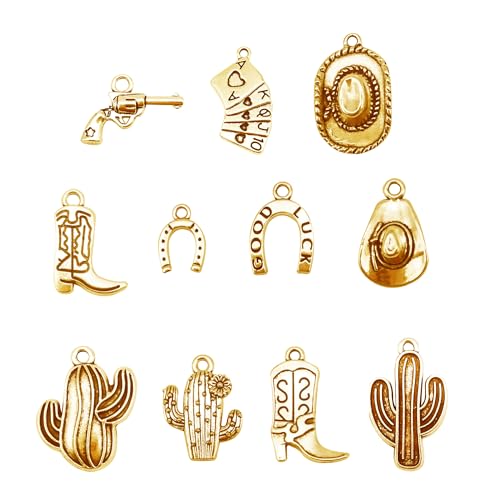 Julie Wang 100 grammes d'alliage Western Cowboy Charms or antique mélangé en vrac Boot Gun Hut Pendentif pour collier boucles d'oreilles bracelet porte-clés faire de l'artisanat DIY