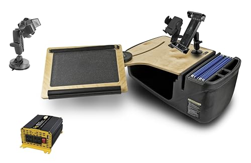 AutoExec Reach Desk Front Seat Car Desk for Your Vehicle Workstation and Mobile Office, Birch, with 400 watt Power Inverter, Phone Mount, Tablet Mount and Suction Phone Mount