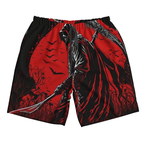 Sickle Grim Reaper Night Moon red Mens Swim Trunks Swim Board for Teen Shorts Surf Swimming Beach Trunks Medium, White4