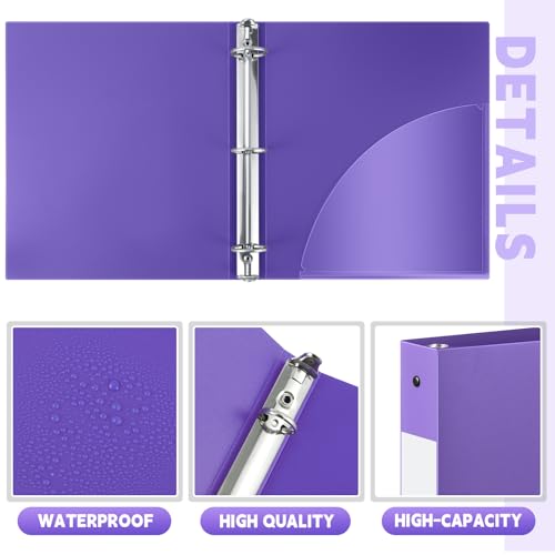 Image of Skyygemm 8 Pack 1 Inch 3 Ring Plastic Binders, Flexible PP Binders for Classroom & School Supplies, Letter Size 8.5 x 11, Holds 240 Sheets with Interior Pocket (Purple)