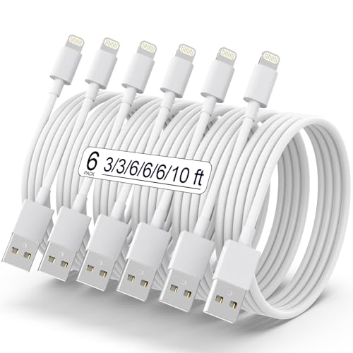 ZNBTCY 6er Pack Ladekabel, Schnellladeleitung, Lightning to USB Kabel, Datenkabel 1/1/2/2/2/3M Kabel für iPhone 14/13/12/11/XS Max/XR/X/8/7P/6/5S/SE, Mini/Air/Pro(Weiß)