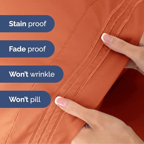 Image of Queen Size 4 Piece Sheet Set - Soft & Cooling Bed Sheets - Harvest Pumpkin | Fits 8 Inch to 16 inch Mattress, Wrinkle Free & Fade Resistant with Deep Pockets, Breathable, Comfy Hotel Luxury Bedding